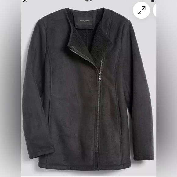 NWT, Banana Republic Faux Suede Sherpa Lined Moto Jacket Front Zip Black Size L - Picture 2 of 9
